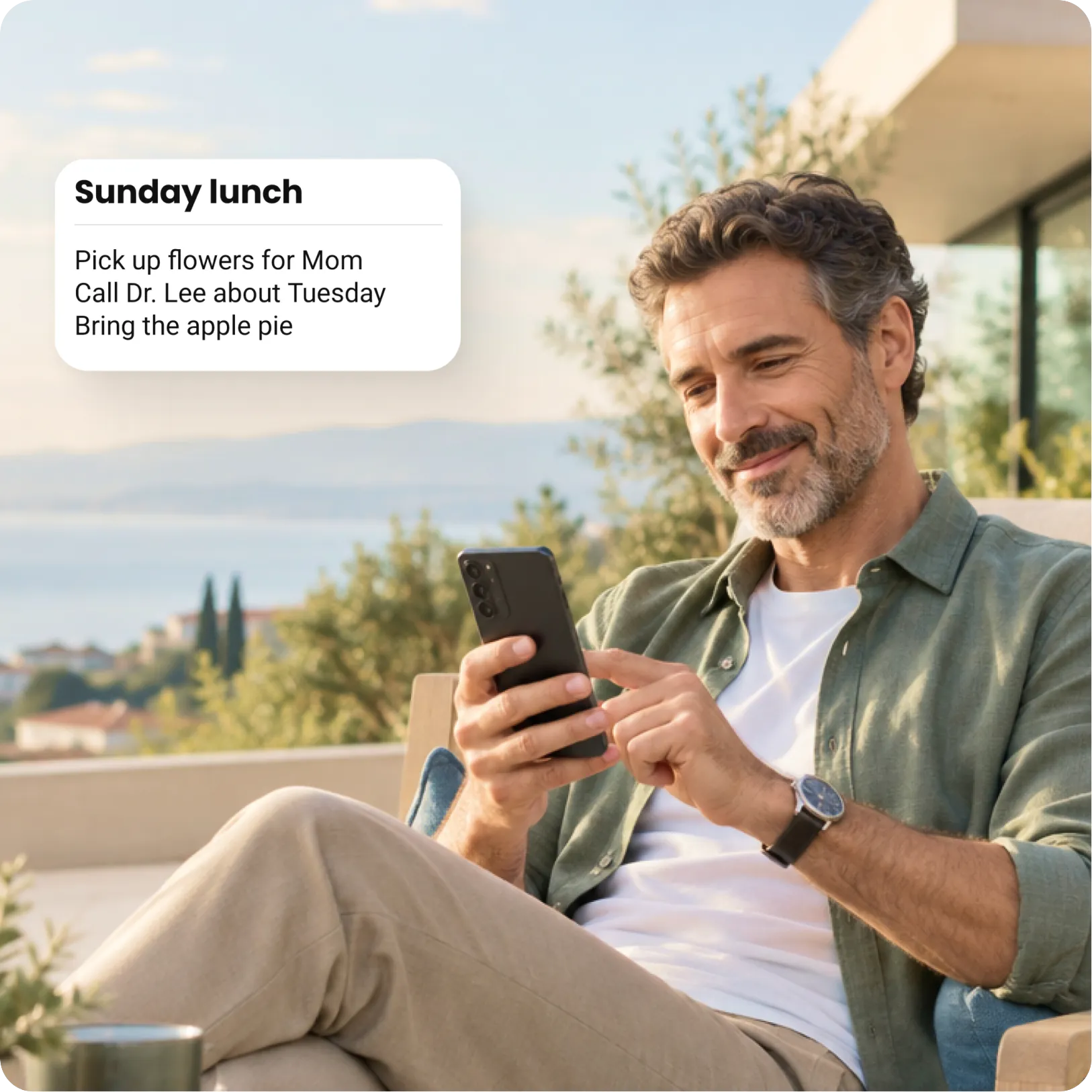 Man reading a Sunday lunch list in Easy Notes